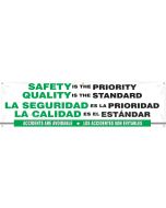 Bilingual Safety Banner: Safety Is The Priority - Quality Is The Standard - 28" x 8' 