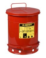 Justrite 09300 Oily Waste Can, 10 gallon, foot-operated self-closing cover, Red