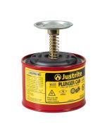 Justrite 10008 Plunger Dispensing Can - Perforated Pan Screen Serves As Flame Arrester - 1 Pint - Steel - Red