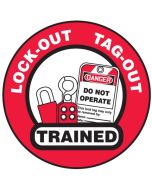 Lock-Out-Tag-Out Trained Hard Hat Sticker, 2-1/4", 10/Pk