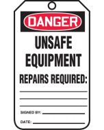 OSHA Danger Safety Tag: Unsafe Equipment - Repairs Required - 25 / Pack