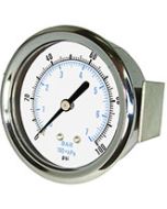 PIC Gauge 103D-158, 1-1/2" Dial, Dry, 1/8" Center Back Mount w/ U-Clamp Conn., Chrome Plated Steel Case and Bezel, Brass Internals 