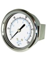 PIC Gauge 103D-204, 2" Dial, Dry, 1/4" Center Back Mount w/ U-Clamp Conn., Chrome Plated Steel Case and Bezel, Brass Internals 