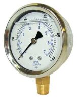 PIC Gauge 201L-158, 1-1/2" Dial, Glycerine Filled, 1/8" Lower Mount Conn., Stainless Steel Case and Bezel, Brass Internals
