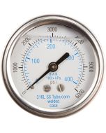 PIC Gauge 303LFW-208, 2" Dial, Glycerine Filled, 1/8" Center Back Mount w/ U-Clamp Conn., Stainless Steel Case, 316 Stainless Steel Internals