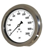 PIC Gauge 6004-2R, Heavy Duty, 6" Dial, 1/2" Lower Back Front Flange Panel Mount Conn., Stainless Steel Case, 316 Stainless Steel Internals