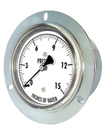 PIC Gauge LP4 Series, Low Pressure, 2-1/2" Dial, 1/4" Center Back Mount w/ Front Flange Conn., Chrome Plated Steel Case, Brass Internals