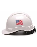 Pyramex Ridgeline HP44110 White Hard Hat w/ American Flag - Cap Style - 4 Pt Ratchet Suspension - (CLOSEOUT)