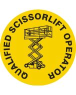 Qualified Scissorlift Operator Hard Hat Sticker, 2-1/4", 10/Pk