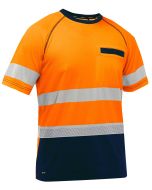 PIP Bisley Hi Vis Orange ANSI Type R Class 2 Short Sleeve T-Shirt with Navy Bottom