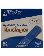 ProStat 2960 Hi Visibility Metal Detectable Blue Woven 1" x 3" Bandages - 100 Count