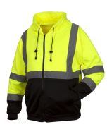 Pyramex RSZH3210 Hi Vis Yellow Black Bottom Zipper Safety Sweatshirt with Hood - Type R - Class 3
