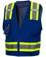Pyramex RVZ2465CP Non-ANSI Blue Surveyor Safety Vest - Clear Front Pocket 