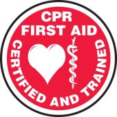 CPR/First Aid Certified And Trained Hard Hat Sticker, 2-1/4", 10/Pk