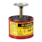 Justrite 10008 Plunger Dispensing Can - Perforated Pan Screen Serves As Flame Arrester - 1 Pint - Steel - Red