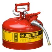 Justrite 7225120 Type II AccuFlow Steel Safety Can For Oil, 2.5 Gallon,5/8" Metal Hose