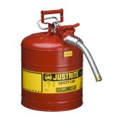 Justrite 7250130 Type II AccuFlow Steel Safety Can for flammables, 5 gallon, 1" metal hose, Red
