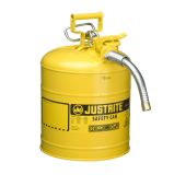 Justrite 7250230 Type II AccuFlow Steel Safety Can for Diesel, 5 gallon, 1" metal hose, Yellow