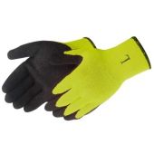 Liberty 4729HY A-Grip Textured Black Latex Coated Gloves - 10 Gauge - Hi Vis Yellow - Dozen