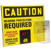 OSHA Caution Decibel Meter Sign With Ear Plug Dispenser - 20" x 24"
