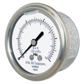 PIC Gauge 302LFW-208, 2" Dial, Glycerine Filled, 1/8" Center Back Mount Conn., Stainless Steel Case, 316 Stainless Steel Internals