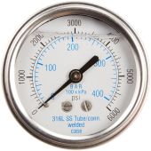 PIC Gauge 303LFW-158, 1-1/2" Dial, Glycerine Filled, 1/8" Center Back Mount w/ U-Clamp Conn., Stainless Steel Case, 316 Stainless Steel Internals