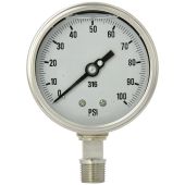 PIC Gauge 4001-2L, Heavy Duty, 4" Dial, 1/2" NPT Lower Mount Conn., Stainless Steel Case, 316 Stainless Steel Internals