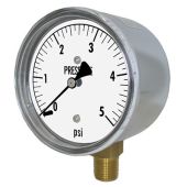 PIC Gauge LP1 Series, Low Pressure, 2-1/2" Dial, 1/4", Chrome Plated Steel Case, Brass Internals