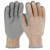 PIP 09-H550SLPV Scrap King Seamless Knit PolyKor Engineered Yarn Glove - Split Cowhide Leather Palm and Kevlar Stitching - Pair