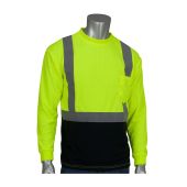 PIP 312-1350B Black Bottom Class 2 Wicking Safety Shirt Long Sleeve w/ 50+ UV Protection - Hi Vis Yellow - (CLOSEOUT)