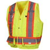 Pyramex RCMS2810SE Hi Vis Yellow Surveyor Safety Vest - Self Extinguishing - X Back - Type R - Class 2 - (CLOSEOUT - LIMITED STOCK AVAILABLE)-Large