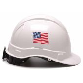 Pyramex Ridgeline HP44110 White Hard Hat w/ American Flag - Cap Style - 4 Pt Ratchet Suspension - (CLOSEOUT)