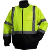 Pyramex RJ3210T Hi Vis Yellow Black Bottom Bomber Safety Jacket - Tall Length - Quilted Lining - Type R - Class 3