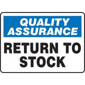 Quality Control Sign - RETURN TO STOCK - Plastic - 7" x 10"