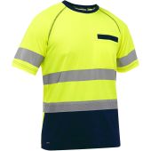 PIP Bisley Hi Vis Yellow ANSI Type R Class 2 Short Sleeve T-Shirt with Navy Bottom