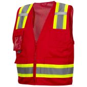 Pyramex RVZ2427CP Non-ANSI Red Surveyor Safety Vest - Clear Front Pocket 