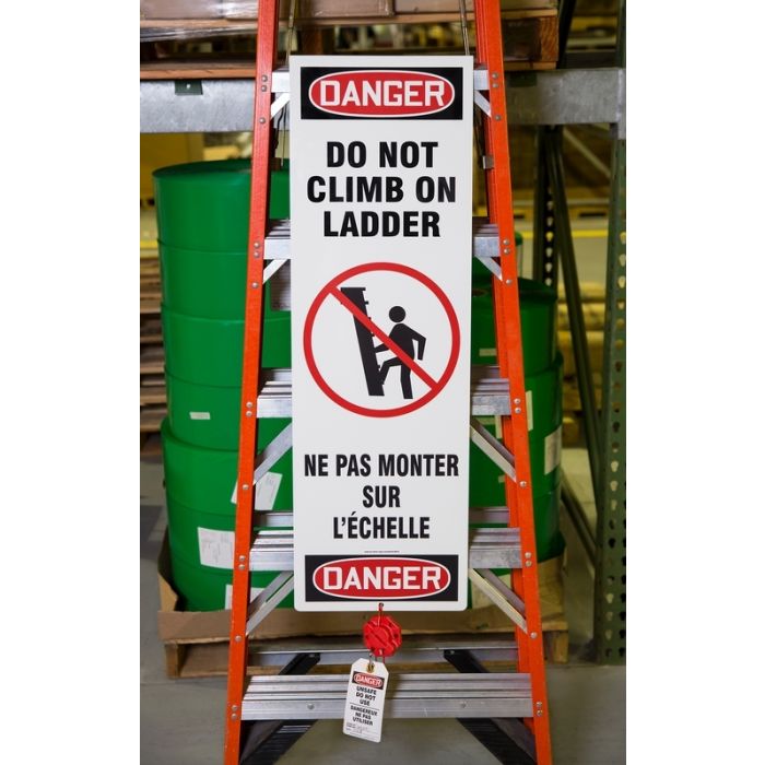 Bilingual Ladder Shield™ Kit OSHA Danger: Do Not Climb On Ladder - Spanish / English