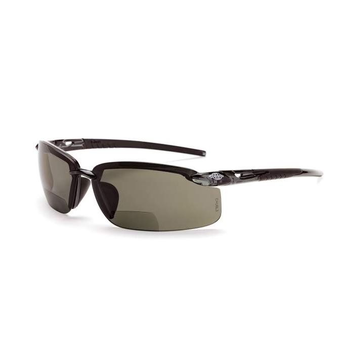 Crossfire 29414 ES5 Polarized Bifocal Safety Glasses - Smoke Lens - Crystal Black frame - 1.5+ Mag