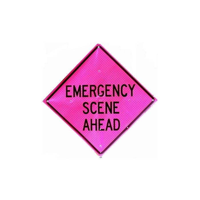 Dicke Super Bright Pink - 48" Reflective Roll Up Sign w/ Ribs - EMERGENCY SCENE AHEAD