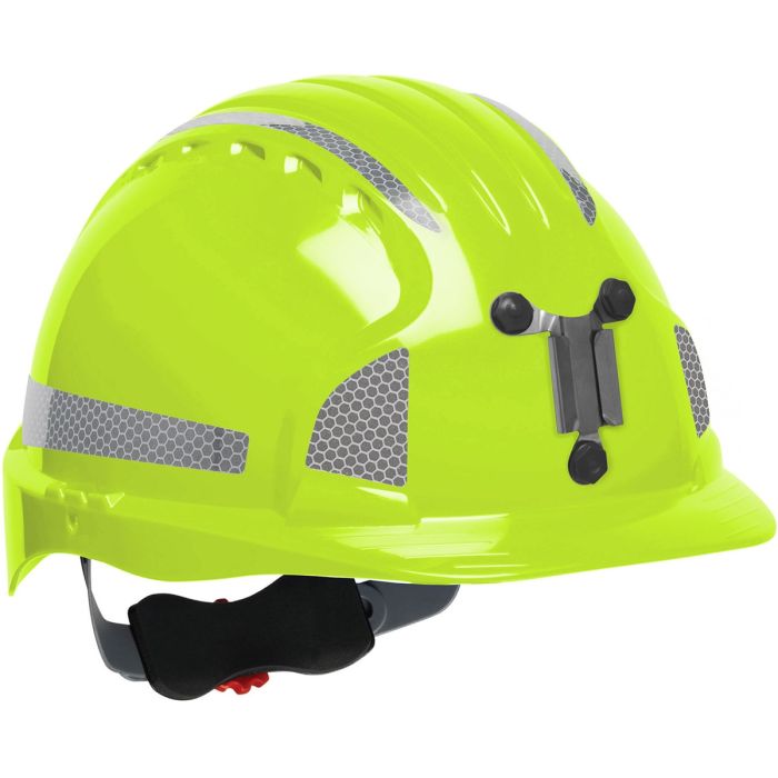 JSP Evolution 6151 Deluxe Mining Helmet Cap Style with CR2 Reflective Kit - 6 Pt Ratchet Suspension  Hi Vis Lime - (CLOSEOUT)