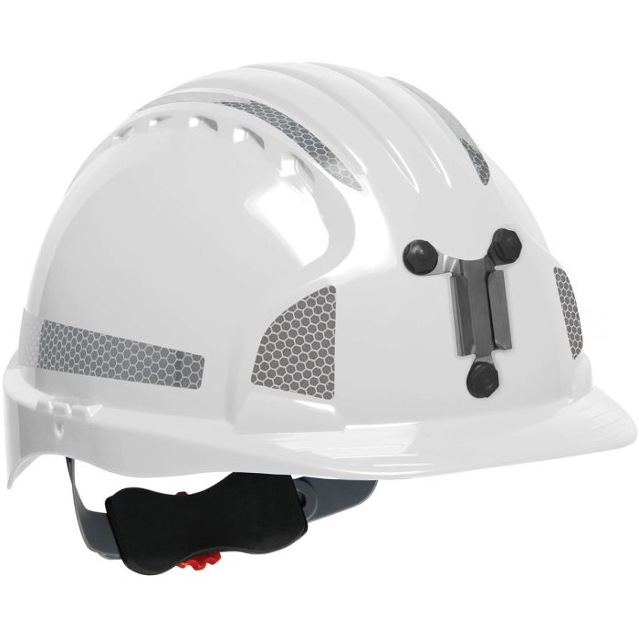 JSP Evolution 6151 Deluxe Mining Helmet Cap Style with CR2 Reflective Kit - 6 Pt Ratchet Suspension - White - (CLOSEOUT)