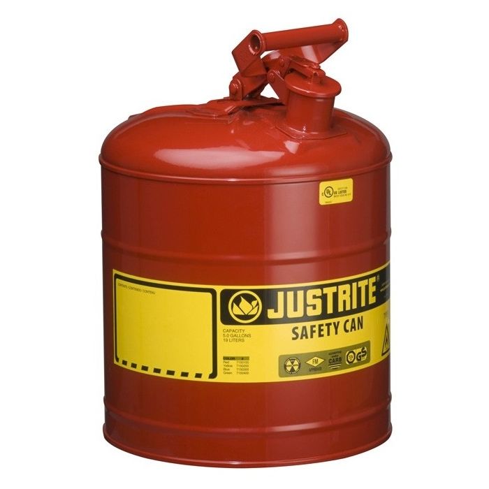 Justrite 7150100 Type I Steel Safety Can for flammables, 5 gallon, Red