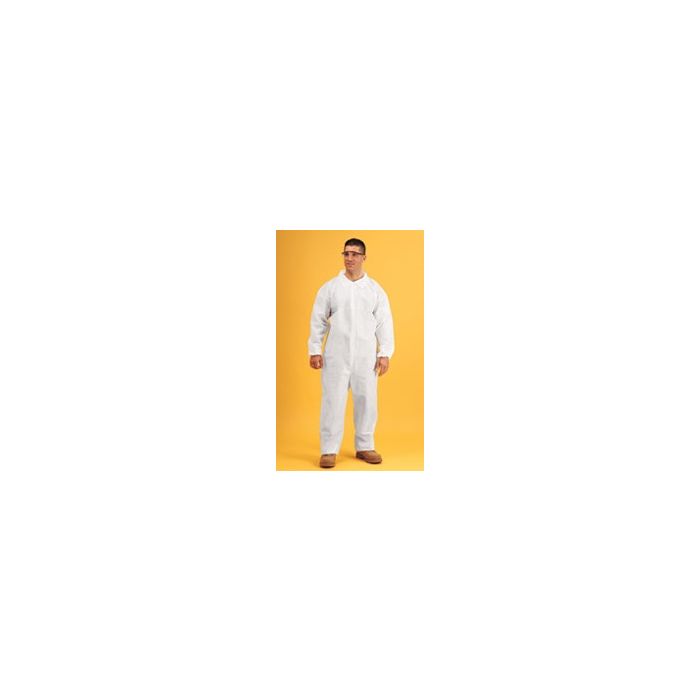 Keystone Keyguard White Coverall - Open Wrists and Ankles - Zipper Front - Single Collar - 25 Pack - Large - (CLOSEOUT)