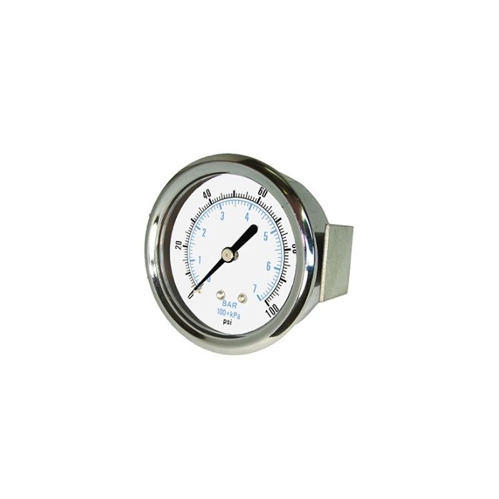 PIC Gauge 103D-354, 3-1/2" Dial, Dry, 1/4" Center Back Mount w/ U-Clamp Conn., Chrome Plated Steel Case and Bezel, Brass Internals 