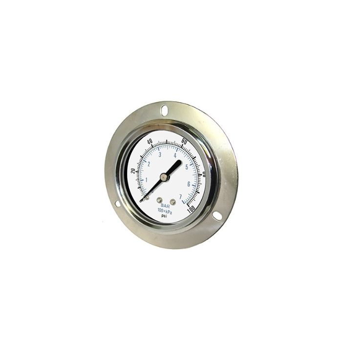 PIC Gauge 104D-204, 2" Dial, Dry, 1/4" Center Back Mount w/ Front Flange Conn., Chrome Plated Steel Case and Bezel, Brass Internals