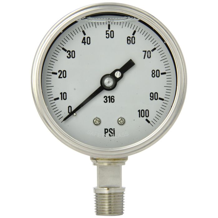PIC Gauge 4001-4L, Heavy Duty, 4" Dial, 1/4" NPT Lower Mount Conn., Stainless Steel Case, 316 Stainless Steel Internals