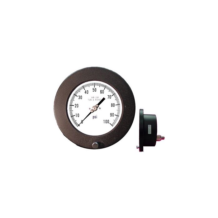 PIC Gauge 4504 Series, 4-1/2" Dial, Dry, Solid Front/Blow-Out Back Safety Case, Lower Back Panel Mount, Aluminum Case (Hinged Ring), 316 Stainless Steel Internals
