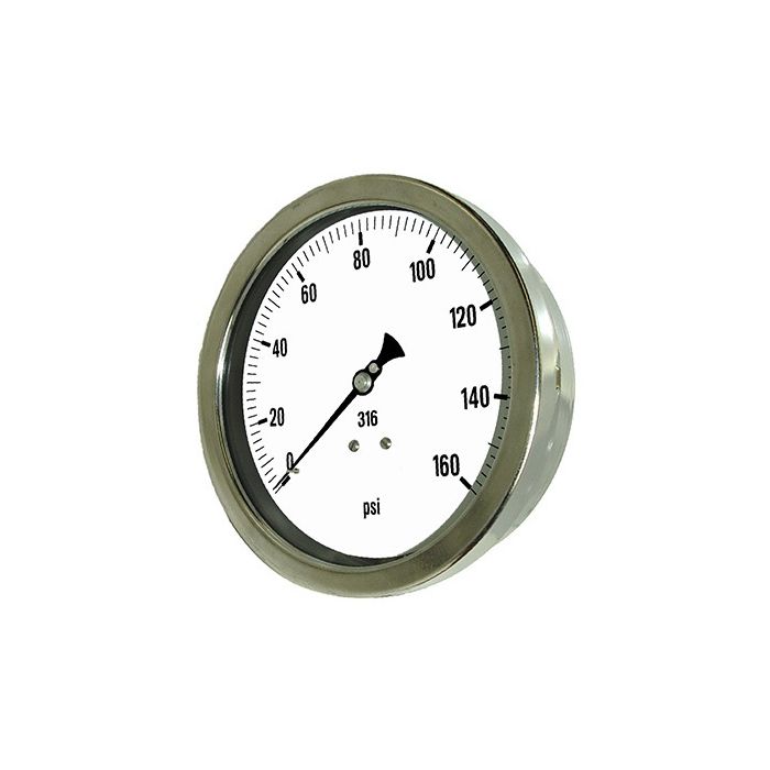 PIC Gauge 6002-2L, Heavy Duty, 6" Dial, 1/2" Lower Back Mount Conn., Stainless Steel Case, 316 Stainless Steel Internals