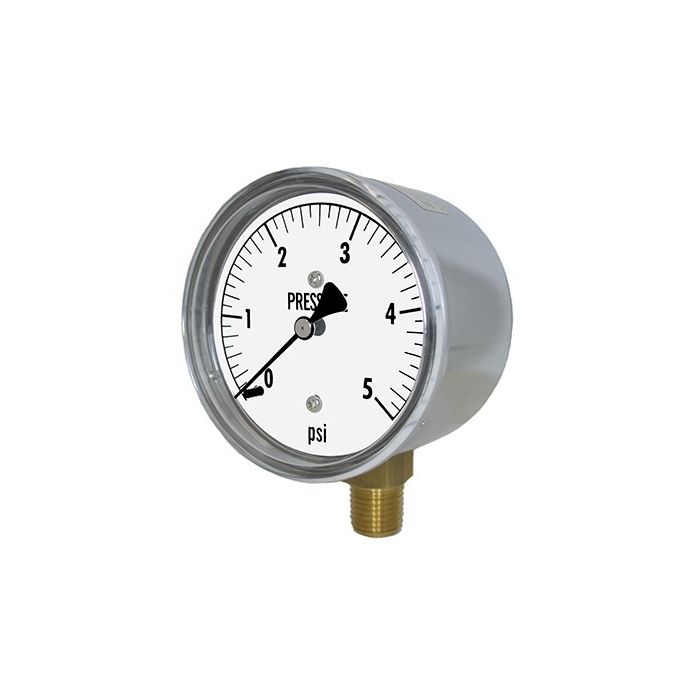 PIC Gauge LP1 Series, Low Pressure, 2-1/2" Dial, 1/4", Chrome Plated Steel Case, Brass Internals