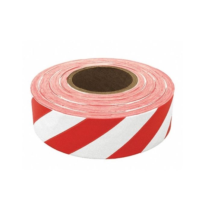 Presco SWR-200 Flagging Tape - White/Red - 1 3/16 in x 300 ft - Diagonal Stripes